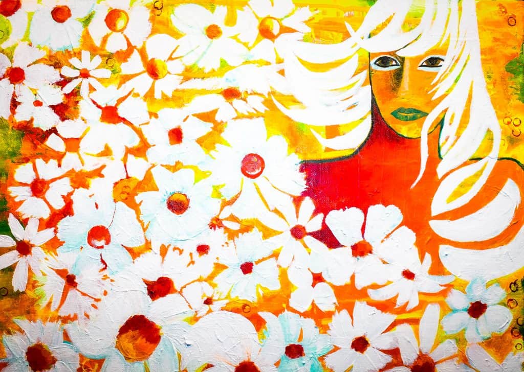 Photo by Kathleen MacGregor painting of woman surrounded by white flowers