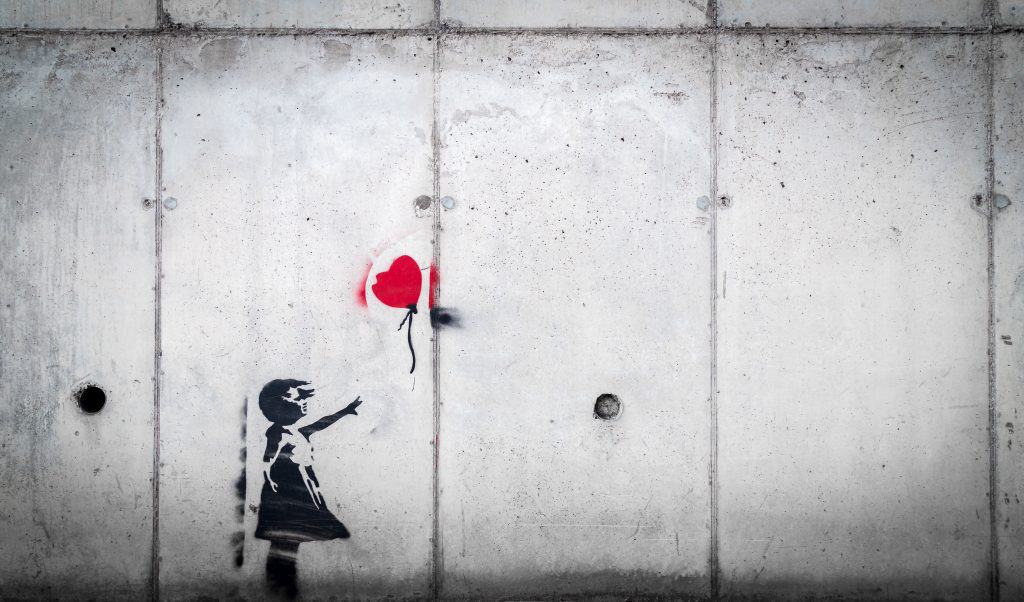 Photo by Karim MANJRA girl in black dress and red heart balloon wall decal